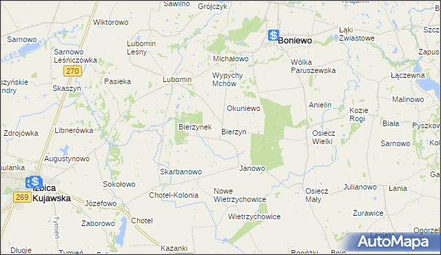 mapa Bierzyn gmina Boniewo, Bierzyn gmina Boniewo na mapie Targeo