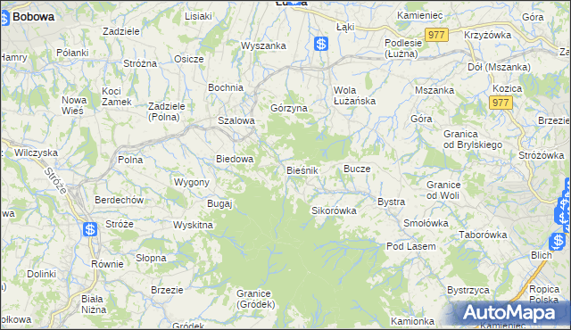 mapa Bieśnik gmina Łużna, Bieśnik gmina Łużna na mapie Targeo