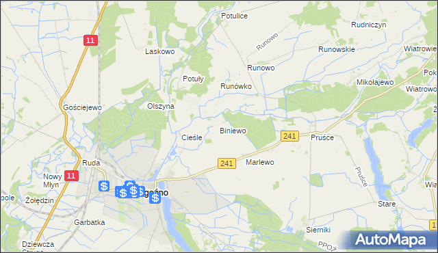 mapa Biniewo, Biniewo na mapie Targeo