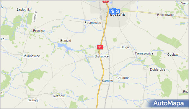 mapa Biskupice gmina Byczyna, Biskupice gmina Byczyna na mapie Targeo
