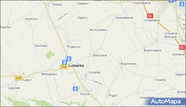 mapa Biskupice gmina Łubianka, Biskupice gmina Łubianka na mapie Targeo