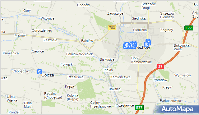 mapa Biskupice gmina Miechów, Biskupice gmina Miechów na mapie Targeo