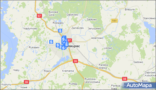 mapa Biskupiec-Kolonia Druga, Biskupiec-Kolonia Druga na mapie Targeo