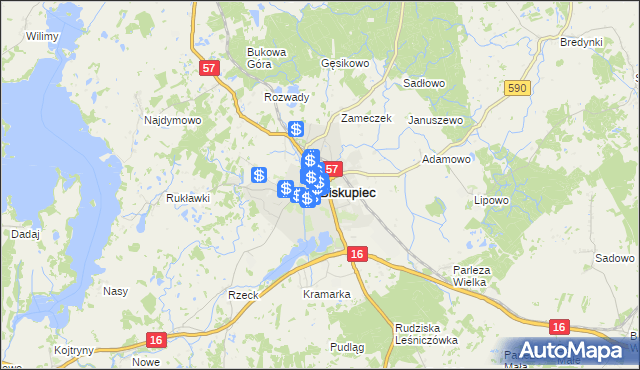 mapa Biskupiec powiat olsztyński, Biskupiec powiat olsztyński na mapie Targeo