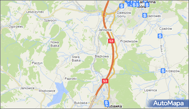 mapa Błażkowa gmina Lubawka, Błażkowa gmina Lubawka na mapie Targeo