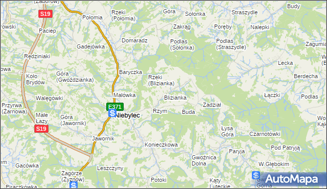 mapa Blizianka, Blizianka na mapie Targeo