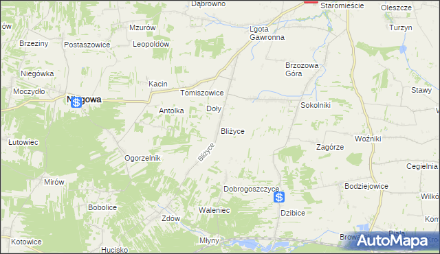 mapa Bliżyce gmina Niegowa, Bliżyce gmina Niegowa na mapie Targeo