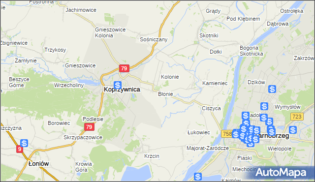 mapa Błonie gmina Koprzywnica, Błonie gmina Koprzywnica na mapie Targeo