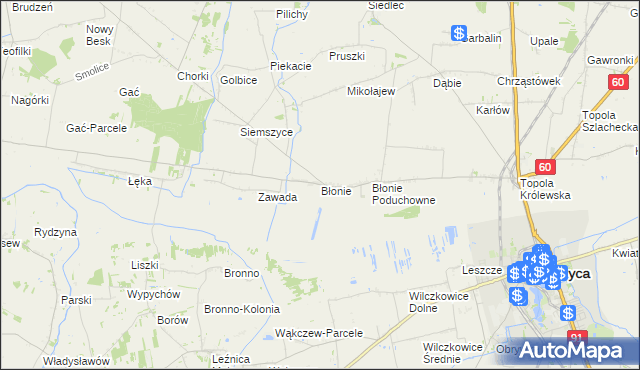 mapa Błonie gmina Łęczyca, Błonie gmina Łęczyca na mapie Targeo