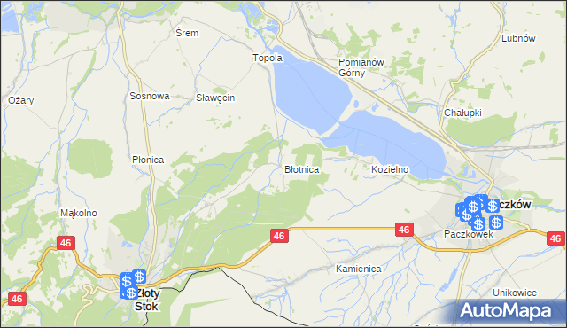 mapa Błotnica gmina Złoty Stok, Błotnica gmina Złoty Stok na mapie Targeo