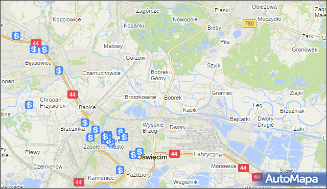 mapa Bobrek gmina Chełmek, Bobrek gmina Chełmek na mapie Targeo