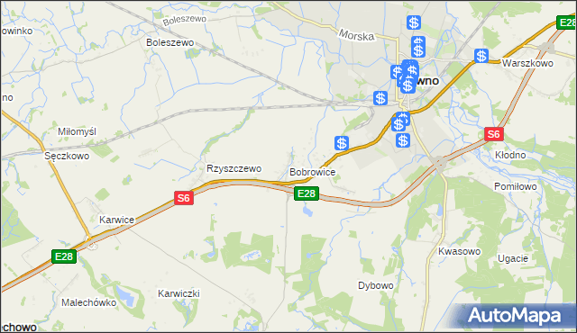 mapa Bobrowice gmina Sławno, Bobrowice gmina Sławno na mapie Targeo