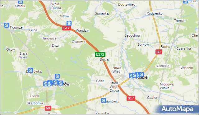 mapa Bocian, Bocian na mapie Targeo