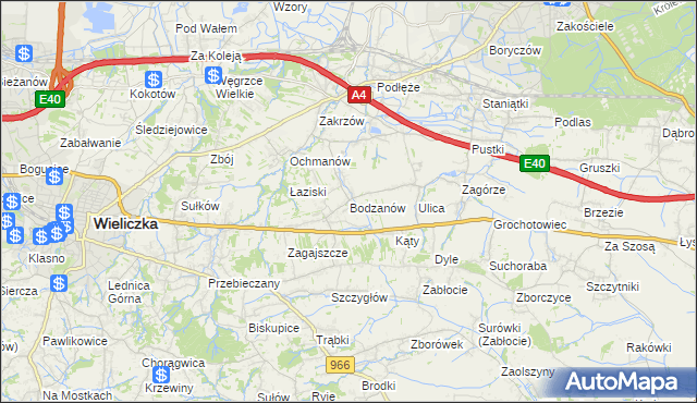 mapa Bodzanów gmina Biskupice, Bodzanów gmina Biskupice na mapie Targeo