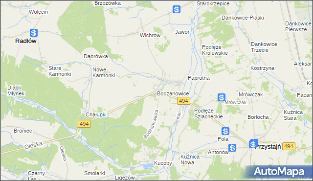 mapa Bodzanowice, Bodzanowice na mapie Targeo
