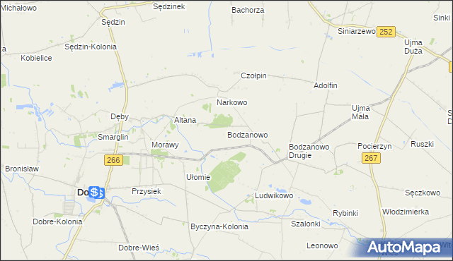 mapa Bodzanowo gmina Dobre, Bodzanowo gmina Dobre na mapie Targeo