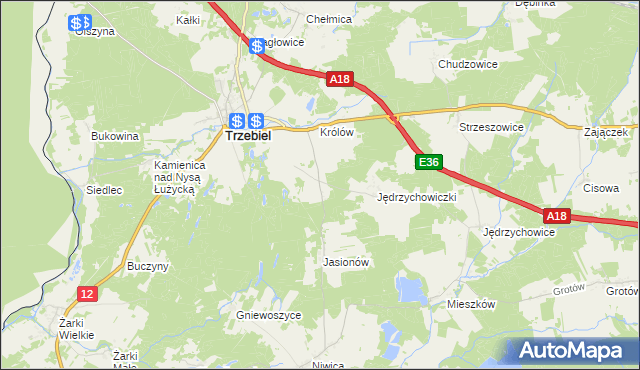 mapa Bogaczów gmina Trzebiel, Bogaczów gmina Trzebiel na mapie Targeo