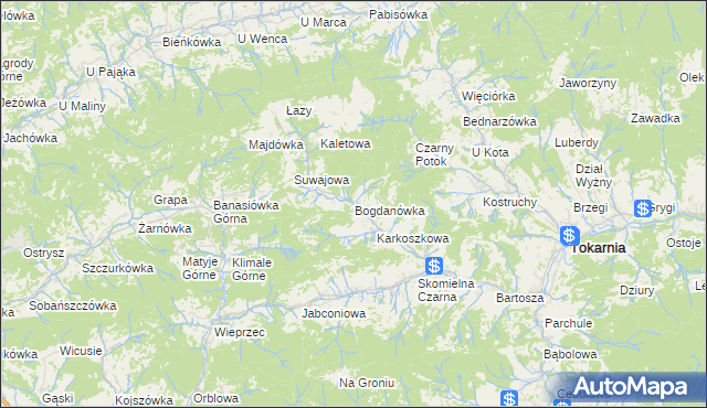 mapa Bogdanówka gmina Tokarnia, Bogdanówka gmina Tokarnia na mapie Targeo