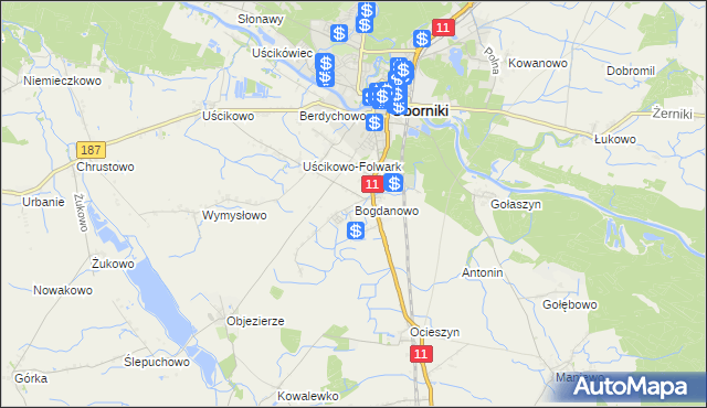 mapa Bogdanowo gmina Oborniki, Bogdanowo gmina Oborniki na mapie Targeo