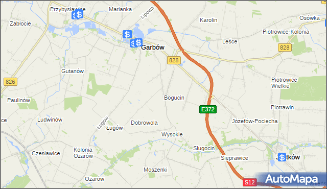 mapa Bogucin gmina Garbów, Bogucin gmina Garbów na mapie Targeo