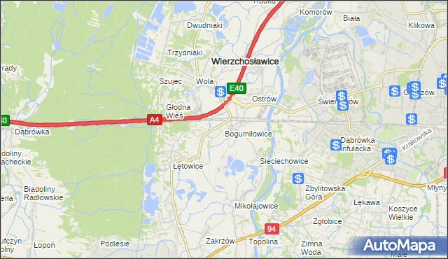 mapa Bogumiłowice gmina Wierzchosławice, Bogumiłowice gmina Wierzchosławice na mapie Targeo