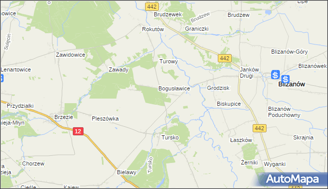 mapa Bogusław gmina Gołuchów, Bogusław gmina Gołuchów na mapie Targeo