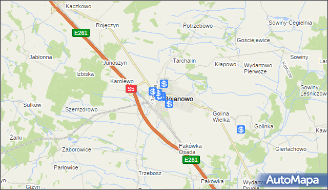 mapa Bojanowo powiat rawicki, Bojanowo powiat rawicki na mapie Targeo