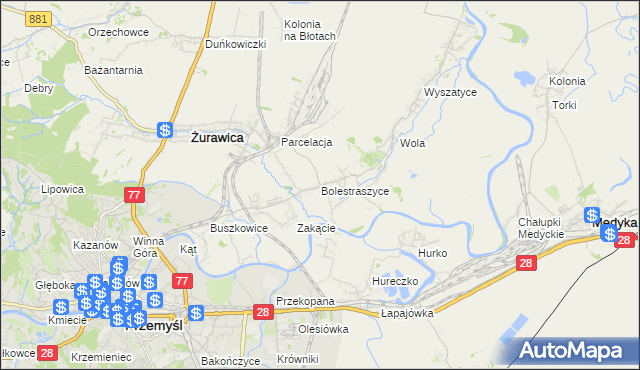 mapa Bolestraszyce, Bolestraszyce na mapie Targeo