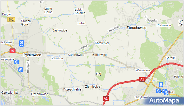 mapa Boniowice, Boniowice na mapie Targeo