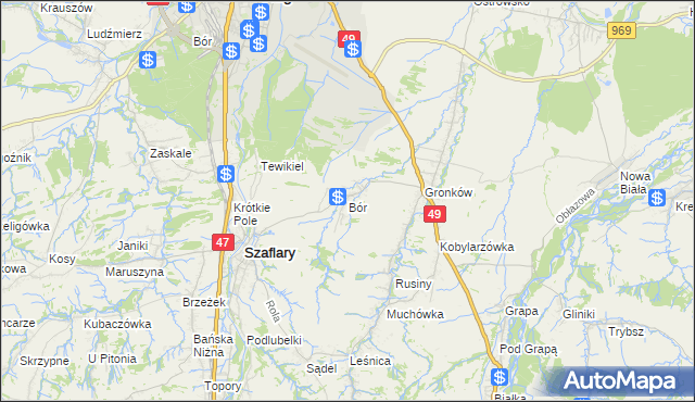 mapa Bór gmina Szaflary, Bór gmina Szaflary na mapie Targeo