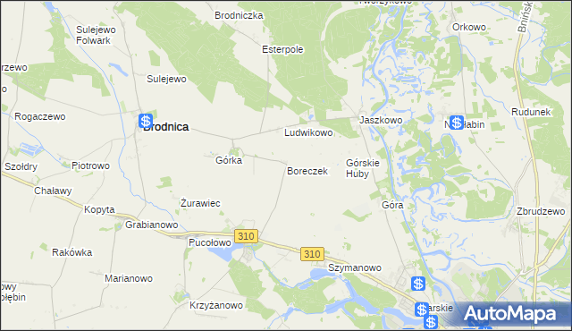 mapa Boreczek gmina Brodnica, Boreczek gmina Brodnica na mapie Targeo