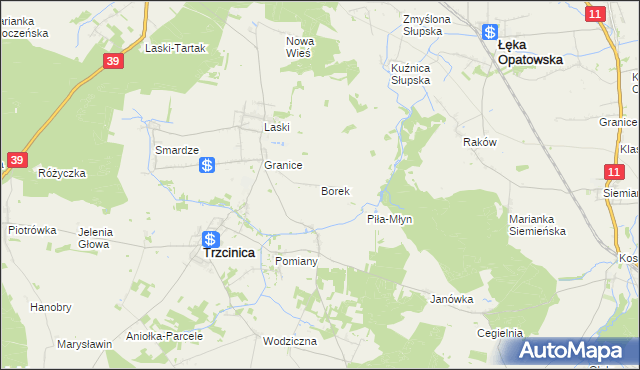 mapa Borek gmina Trzcinica, Borek gmina Trzcinica na mapie Targeo
