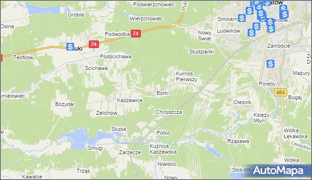 mapa Borki gmina Bełchatów, Borki gmina Bełchatów na mapie Targeo