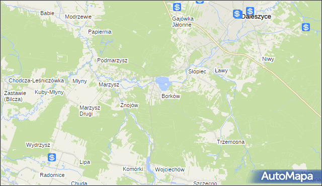 mapa Borków gmina Daleszyce, Borków gmina Daleszyce na mapie Targeo