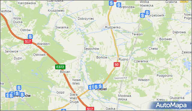 mapa Borków gmina Kołbiel, Borków gmina Kołbiel na mapie Targeo