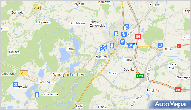 mapa Borkowo gmina Żukowo, Borkowo gmina Żukowo na mapie Targeo