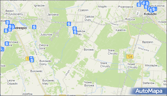 mapa Borowa gmina Koluszki, Borowa gmina Koluszki na mapie Targeo