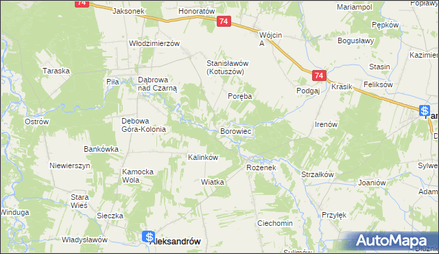 mapa Borowiec gmina Aleksandrów, Borowiec gmina Aleksandrów na mapie Targeo