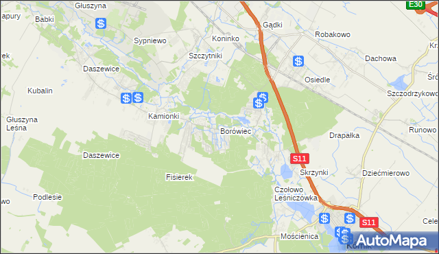 mapa Borówiec gmina Kórnik, Borówiec gmina Kórnik na mapie Targeo