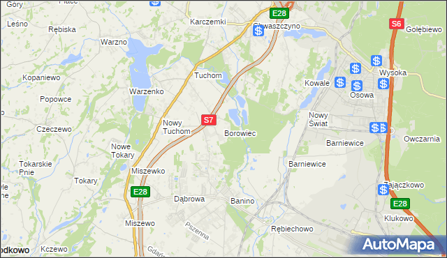 mapa Borowiec gmina Żukowo, Borowiec gmina Żukowo na mapie Targeo