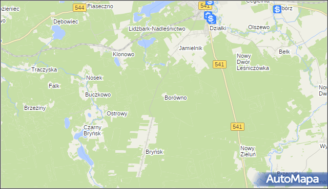 mapa Borówno gmina Lidzbark, Borówno gmina Lidzbark na mapie Targeo