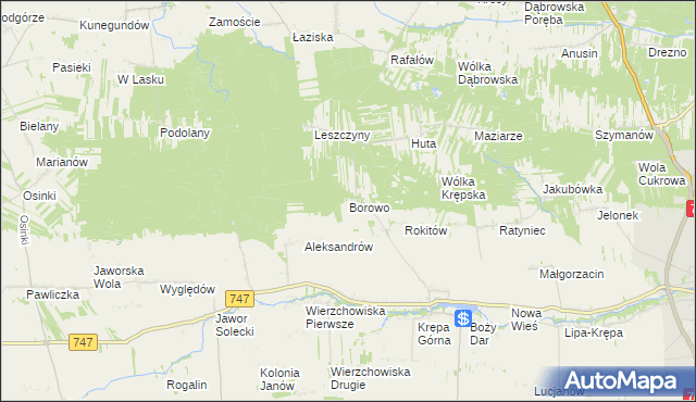 mapa Borowo gmina Lipsko, Borowo gmina Lipsko na mapie Targeo