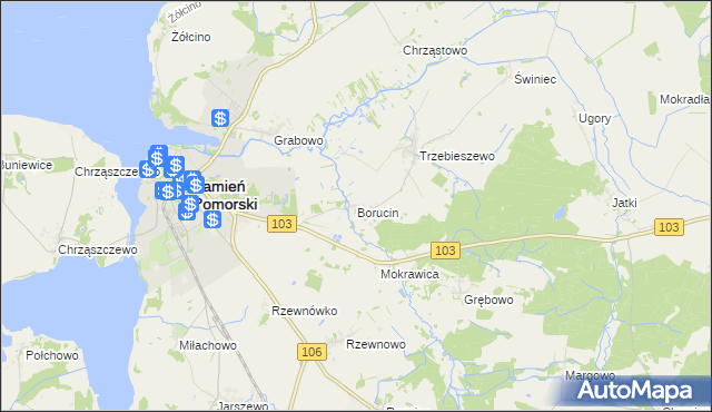 mapa Borucin gmina Kamień Pomorski, Borucin gmina Kamień Pomorski na mapie Targeo