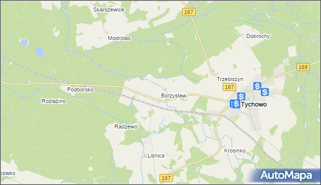 mapa Borzysław gmina Tychowo, Borzysław gmina Tychowo na mapie Targeo