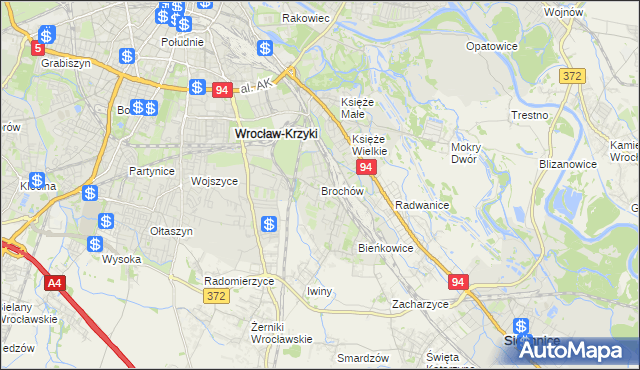 mapa Brochów gmina Wrocław, Brochów gmina Wrocław na mapie Targeo