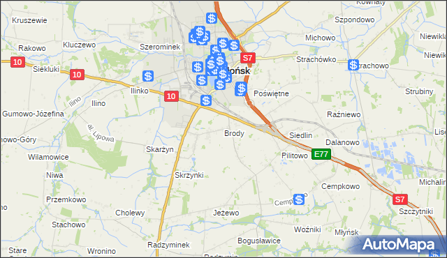 mapa Brody gmina Płońsk, Brody gmina Płońsk na mapie Targeo