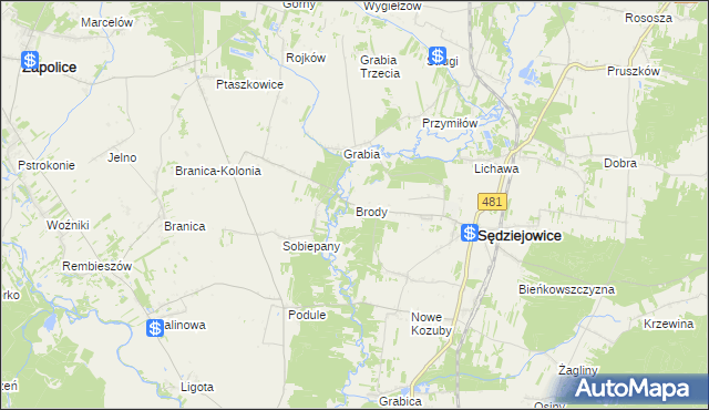 mapa Brody gmina Sędziejowice, Brody gmina Sędziejowice na mapie Targeo