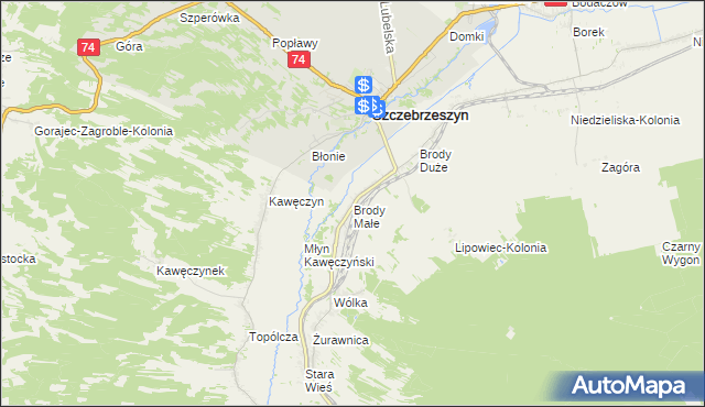 mapa Brody Małe gmina Szczebrzeszyn, Brody Małe gmina Szczebrzeszyn na mapie Targeo