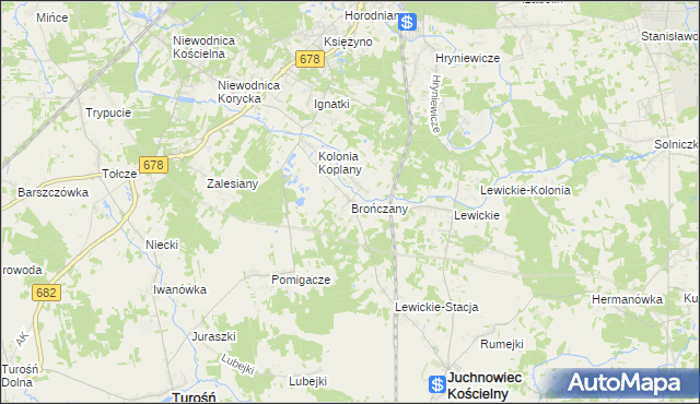 mapa Brończany, Brończany na mapie Targeo