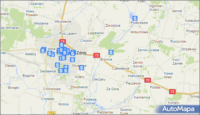 mapa Bronina, Bronina na mapie Targeo